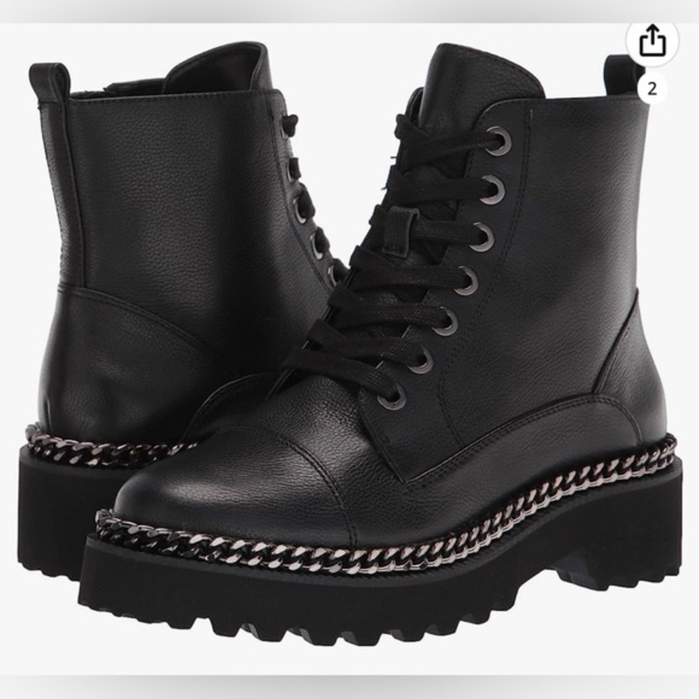 Vince Camuto Women's Mindinta Black Chain Trim Lug Bottom Combat Boot